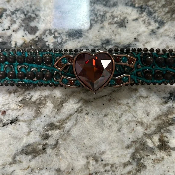 BB Simon Turquoise Crystal Leather Belt - Picture 4 of 8